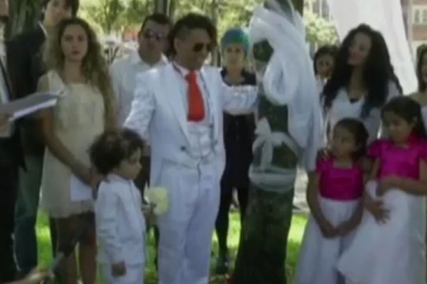 Un hombre se casa con un árbol en Colombia