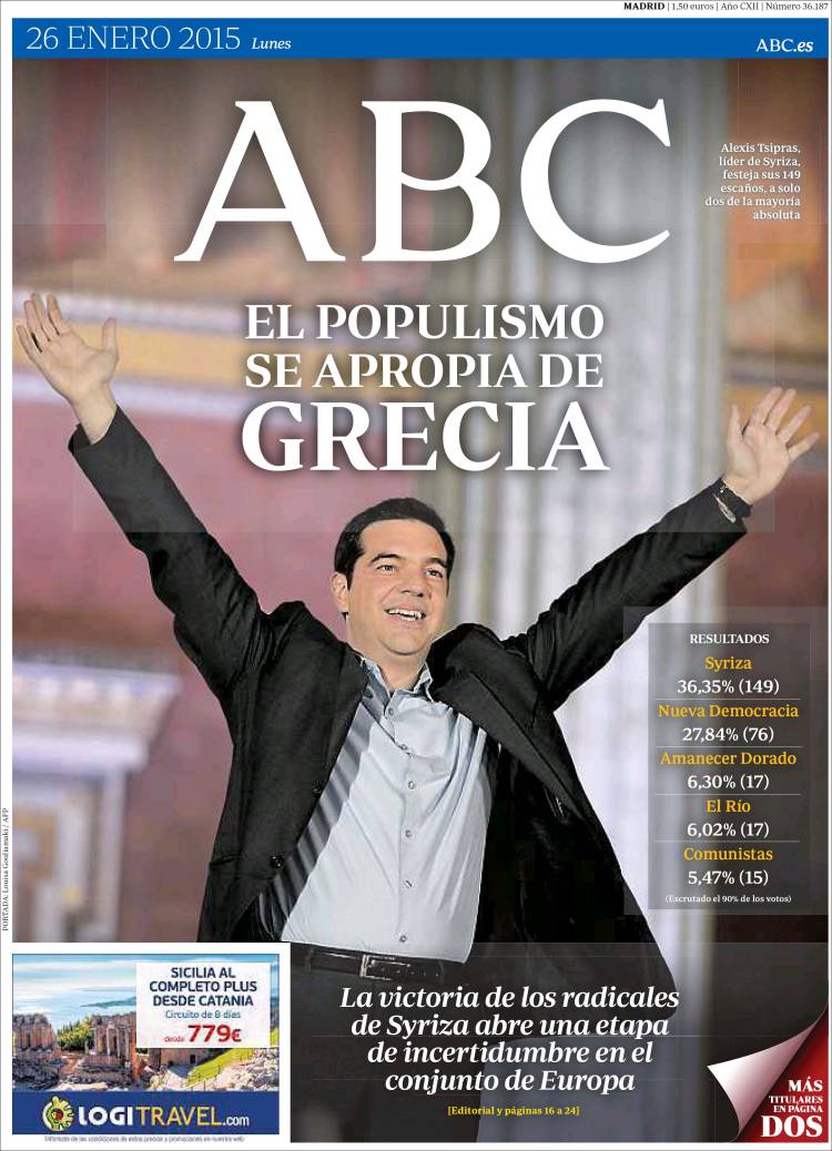 Las portadas de la víctoria de Syriza