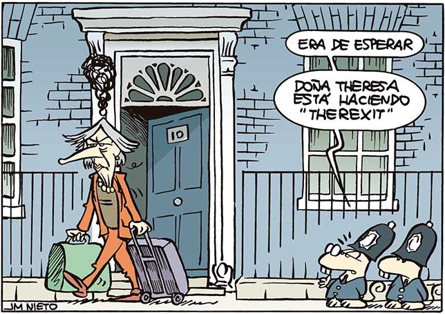 Theresa May y un par de flemáticos “bobbies”