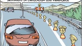 Balizas para llevar el tráfico al carril de la izquierda