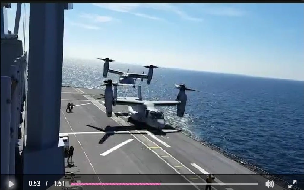 Vídeo: así aterrizan dos «Osprey» de los marines en el «Juan Carlos I»