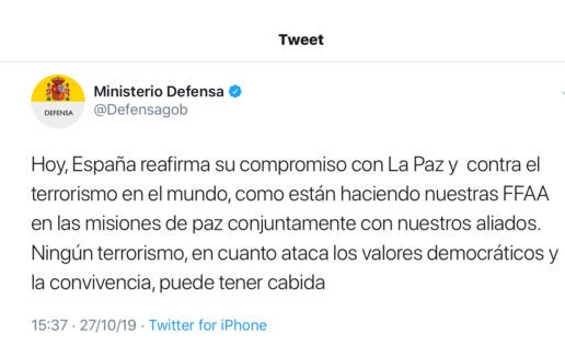 Defensa reafirma «su compromiso con la paz» tras la muerte de Al Bagdadi