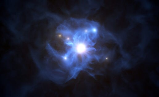 Observan, por primera vez, cómo seis galaxias “alimentan” a un enorme agujero negro poco después del Big Bang