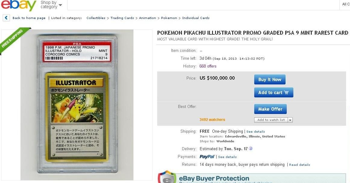 Venden una carta de Pokemon por 100.000 dólares